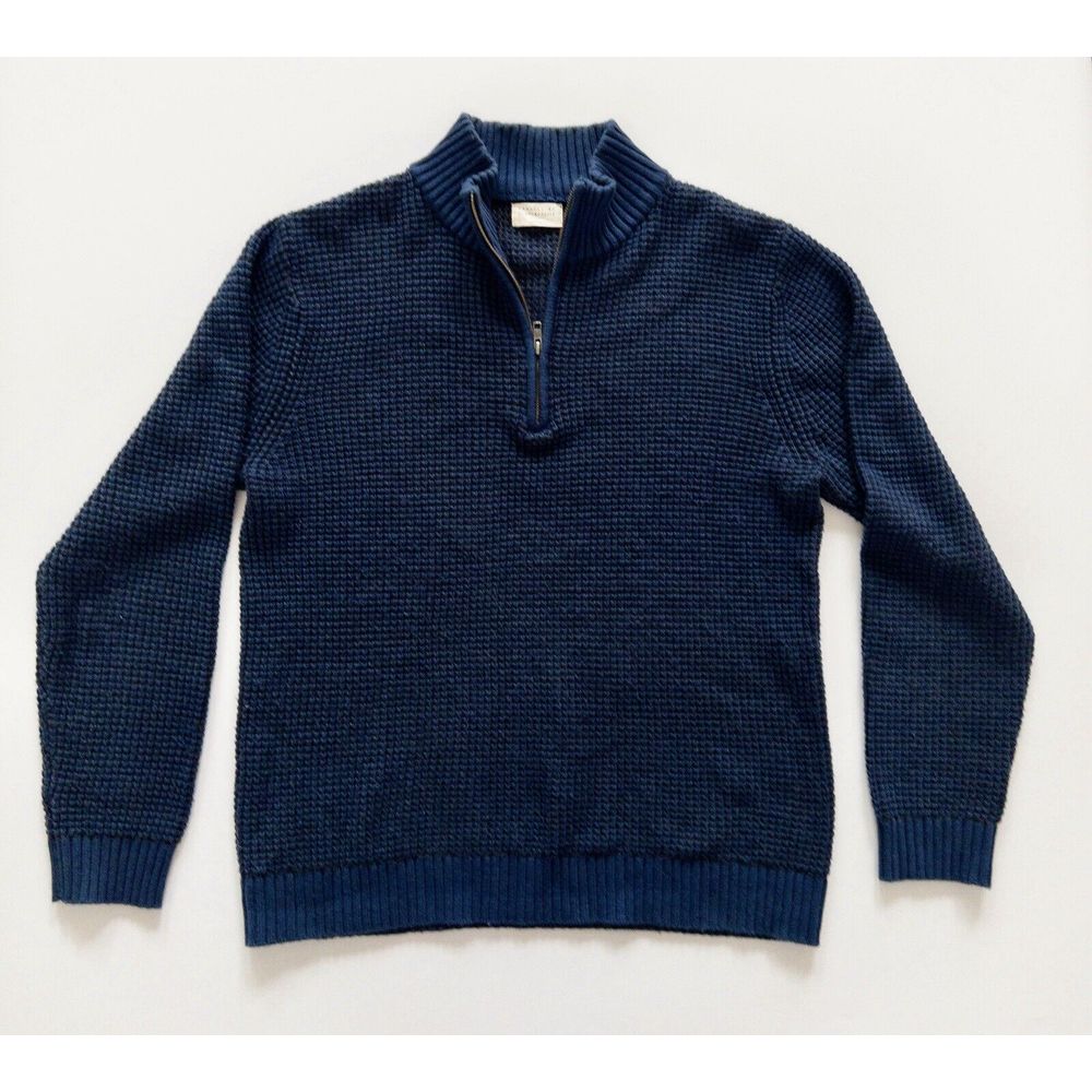 Crafted By Candy & Caviar Blue Knit Qtr Zip Sweater Alpaca Blend Mens Small
